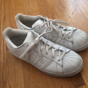 Adidas all white superstar sneakers